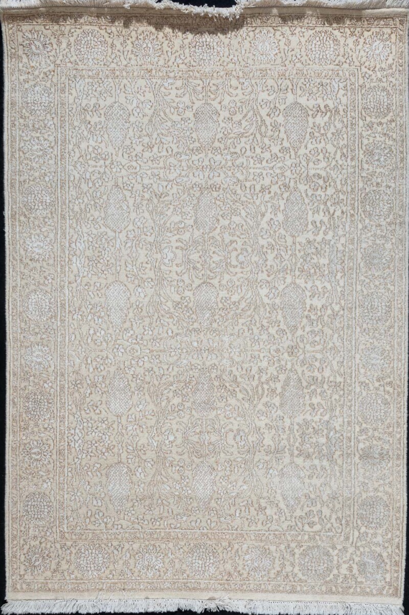 575 - Indian Modern Allover White Wool-Bamboo Silk